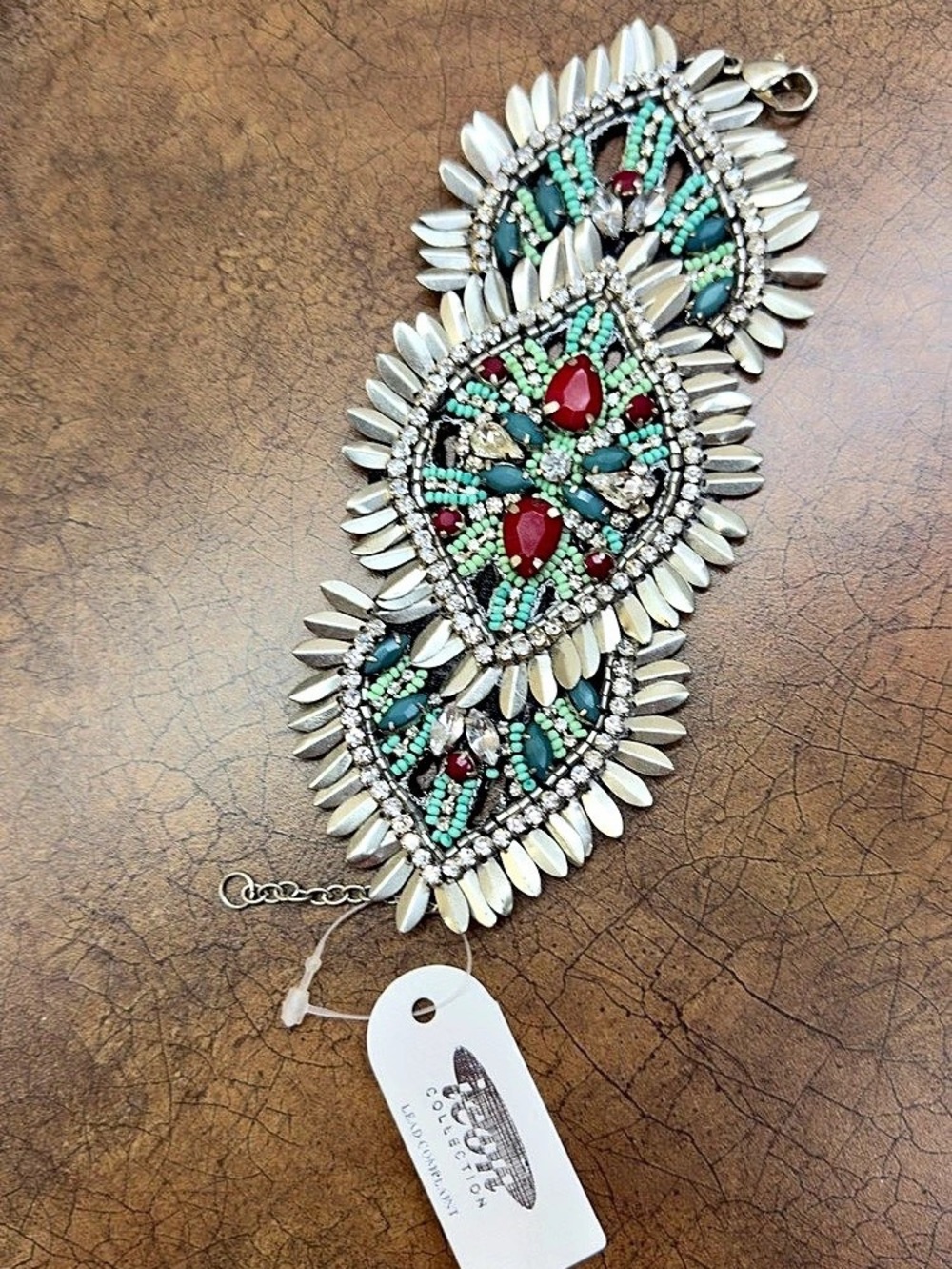 Fringe Collection Statement Beaded Bracelet in Silver & Turquoise NWT